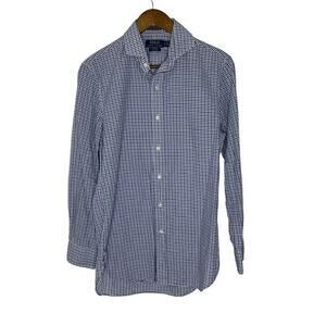 Polo Ralph Lauren Blue White Plaid Collared Long Sleeve Shirt Slim Fit 15 38